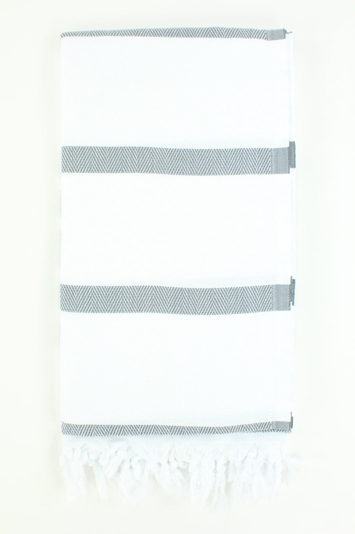 Premium Turkish Herringbone Striped Towel Peshtemal Fouta (White & Dark Gray)