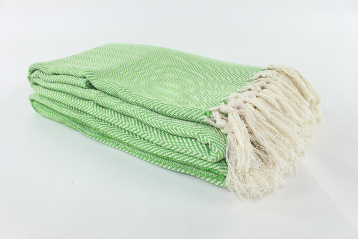Premium Turkish Plain Herringbone Blanket Throw (Green)
