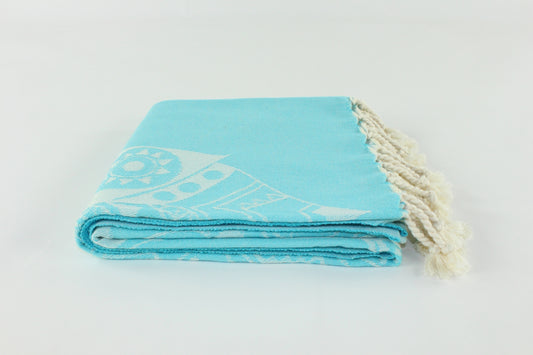 Premium Turkish Towel Peshtemal Fouta (Turquoise Blue)