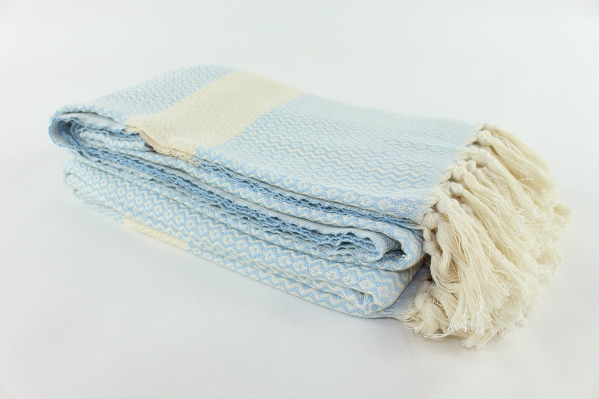 Premium Turkish ZigZag Diamond Blanket Throw (Light Blue)