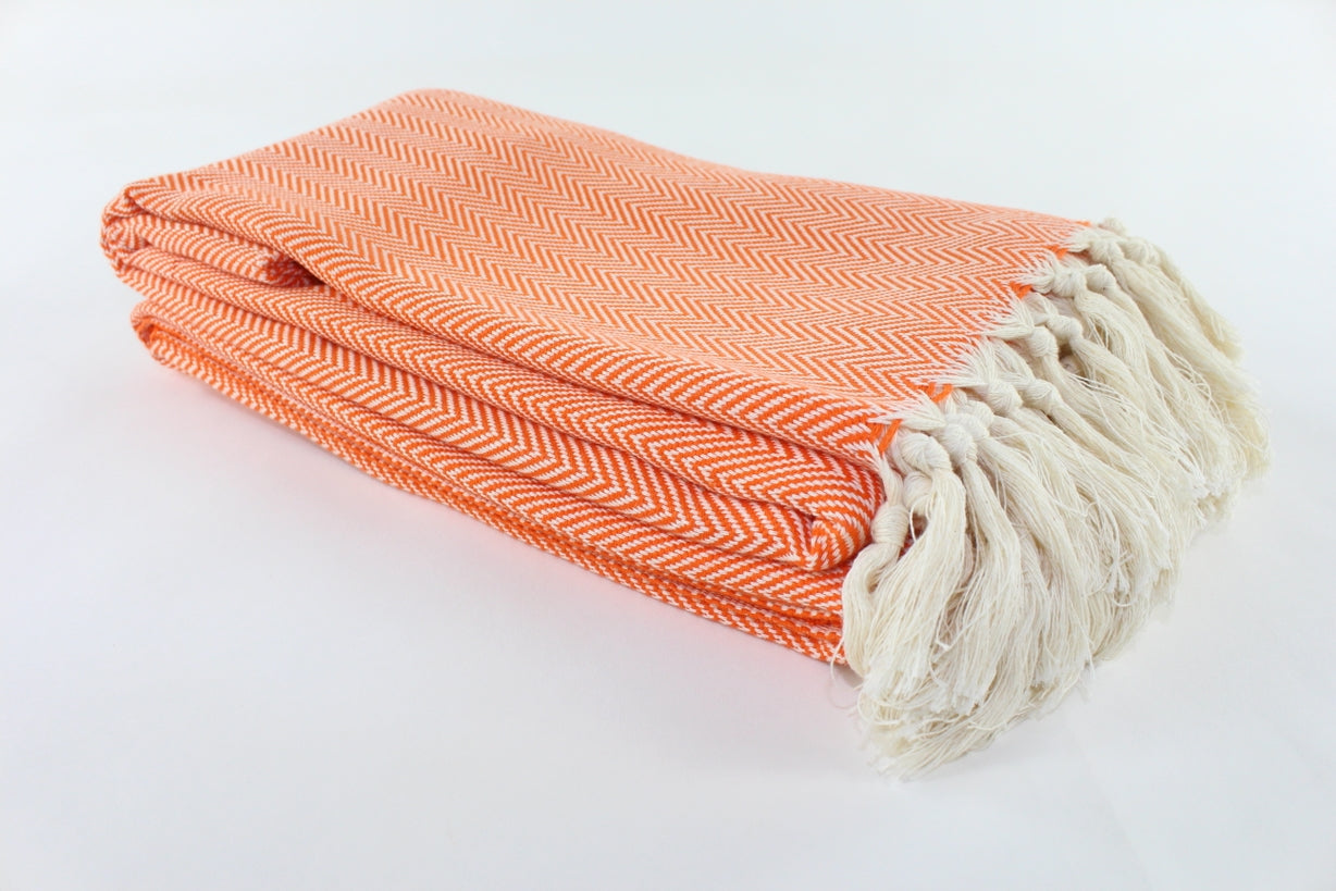 Premium Turkish Plain Herringbone Blanket Throw (Orange)