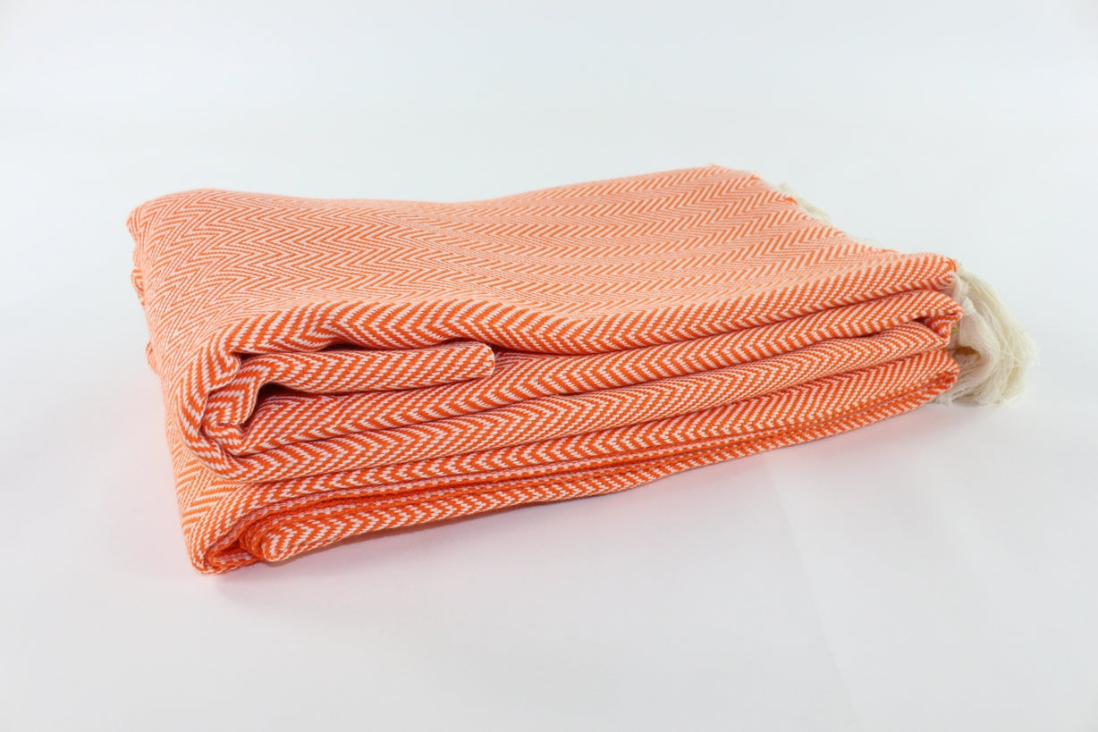 Premium Turkish Plain Herringbone Blanket Throw (Orange)