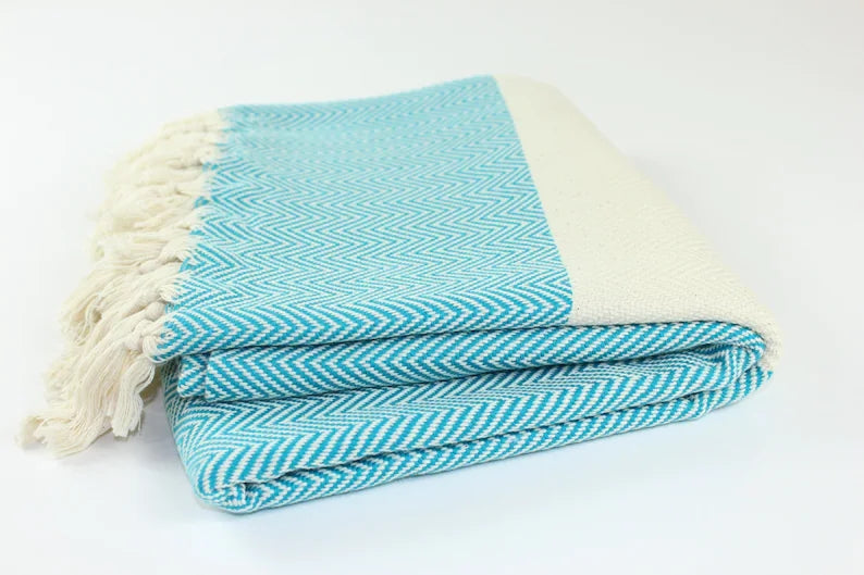 Premium Turkish Herringbone Towel Peshtemal Fouta (Teal Blue)