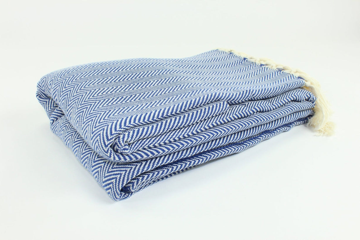 Premium Turkish Plain Herringbone Blanket Throw (Navy Blue)