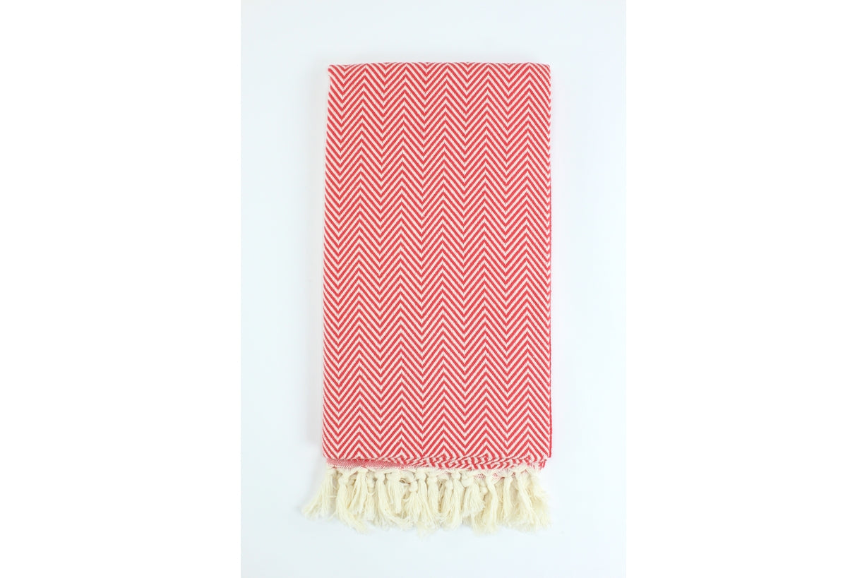 Premium Turkish Plain Herringbone Towel Peshtemal Fouta (Red)