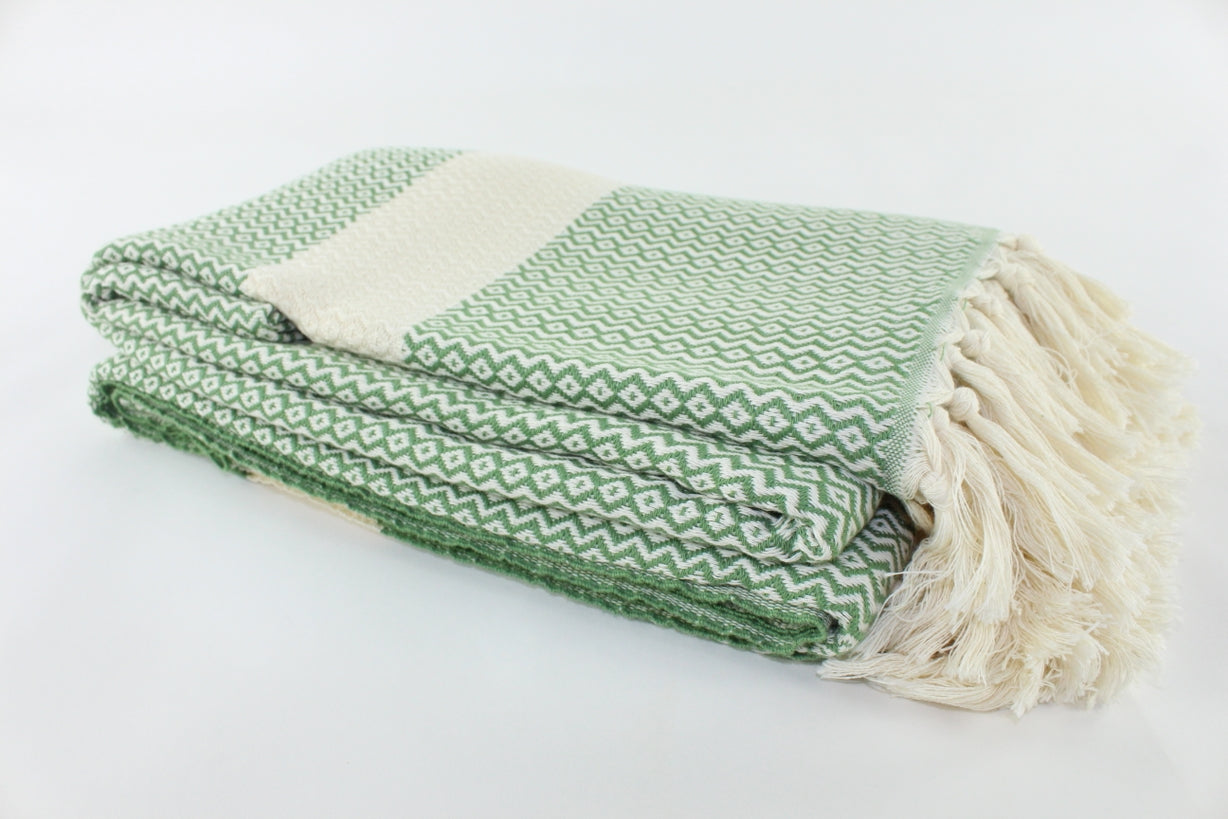Premium Turkish ZigZag Diamond Blanket Throw (Khaki Green)