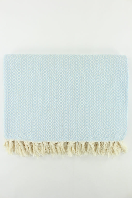 Premium Turkish Plain ZigZag Diamond Blanket Throw (Light Blue)