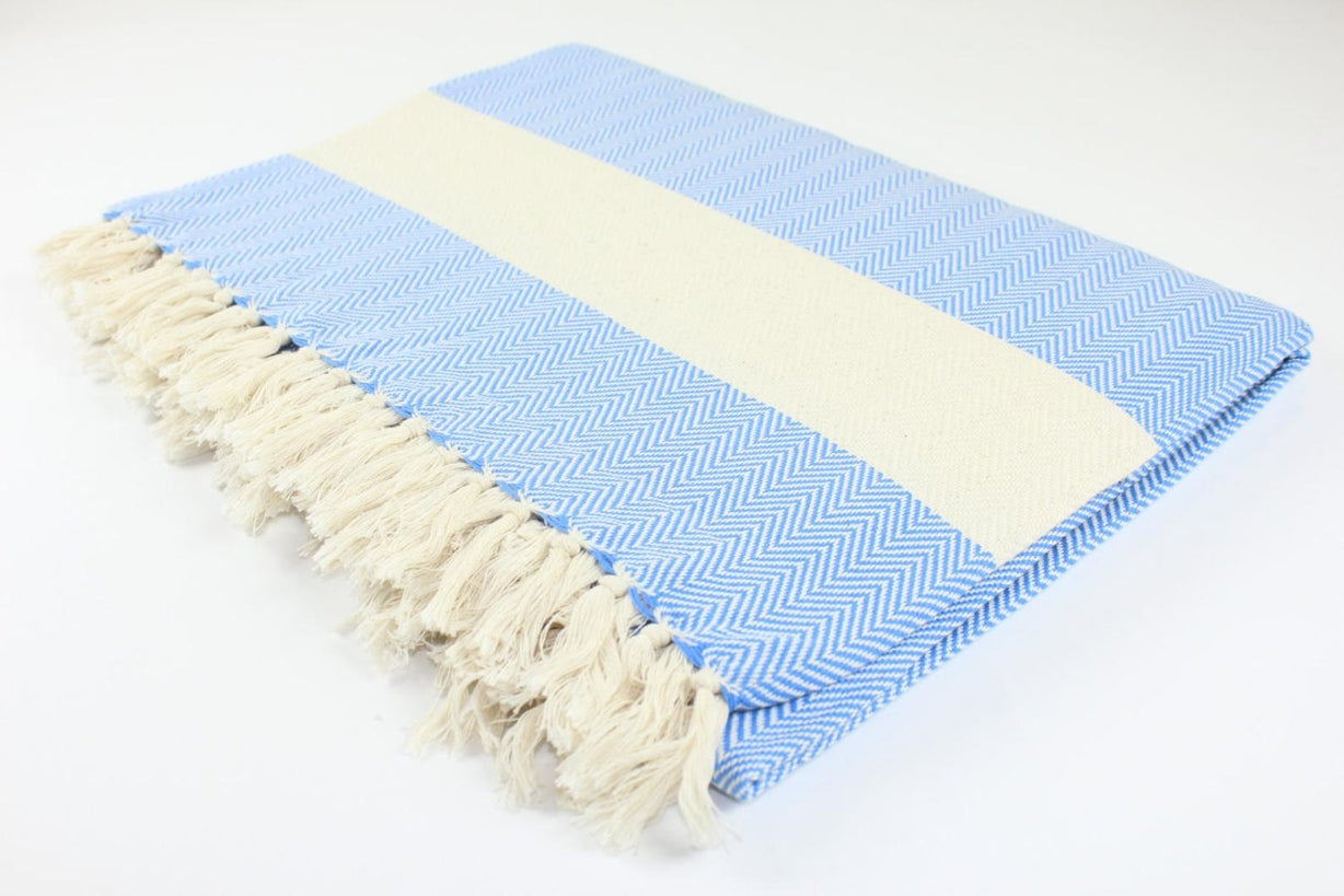 Premium Turkish Herringbone Blanket Throw (Blue)