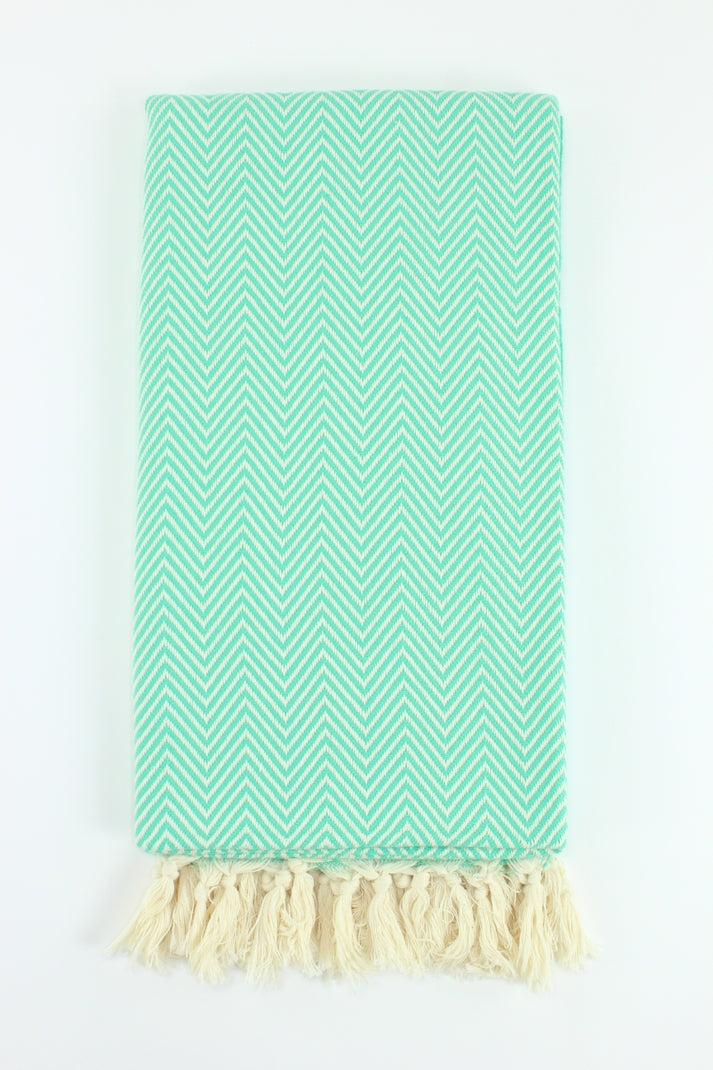 Premium Turkish Plain Herringbone Towel Peshtemal Fouta (Seafoam Green)