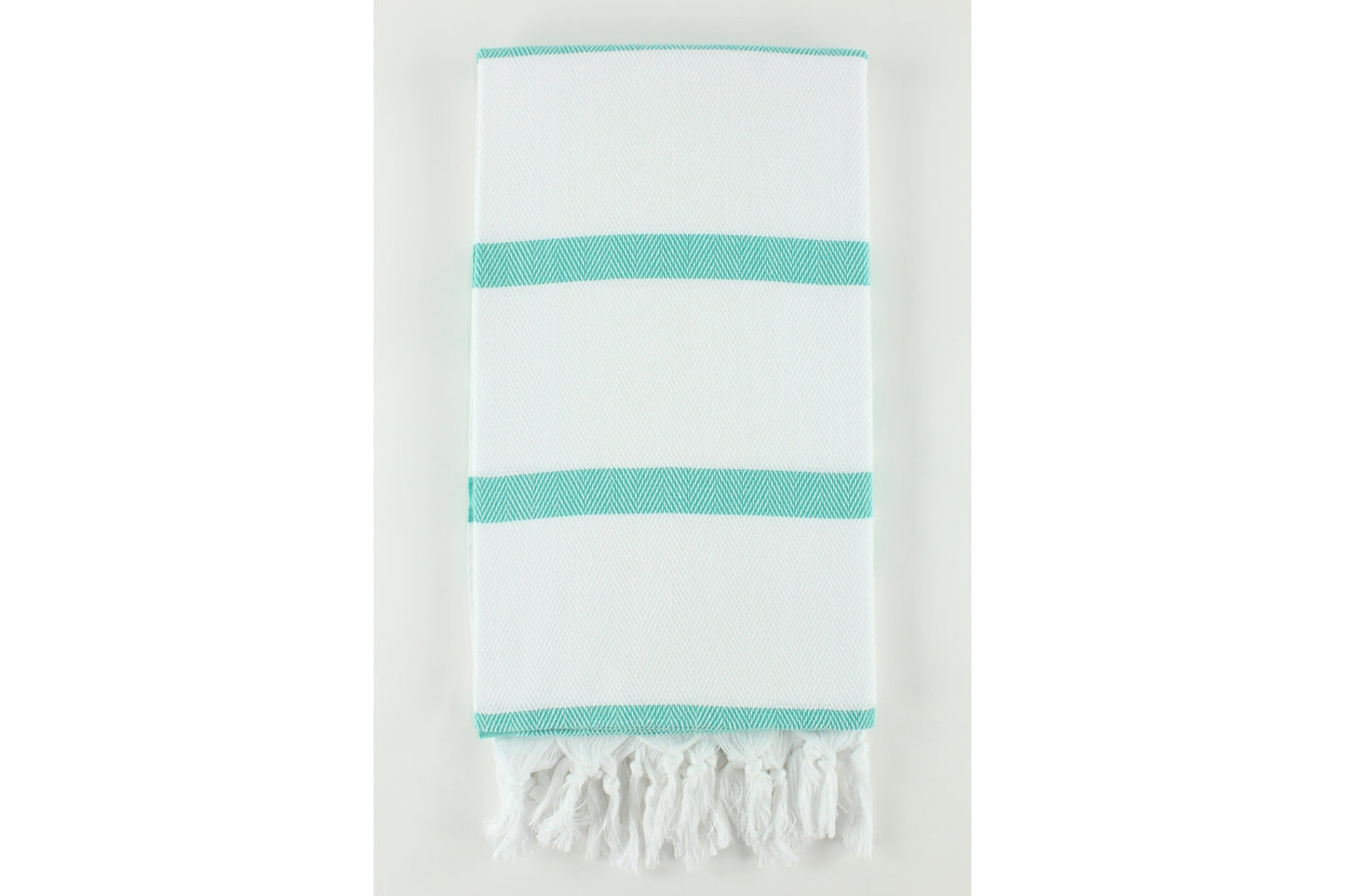 Premium Turkish Herringbone Striped Towel Peshtemal Fouta (White & Emerald)