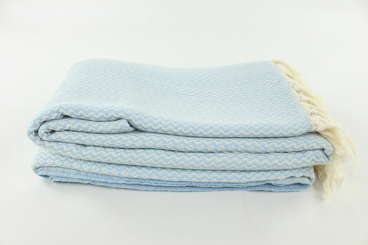 Premium Turkish Plain ZigZag Diamond Blanket Throw (Light Blue)