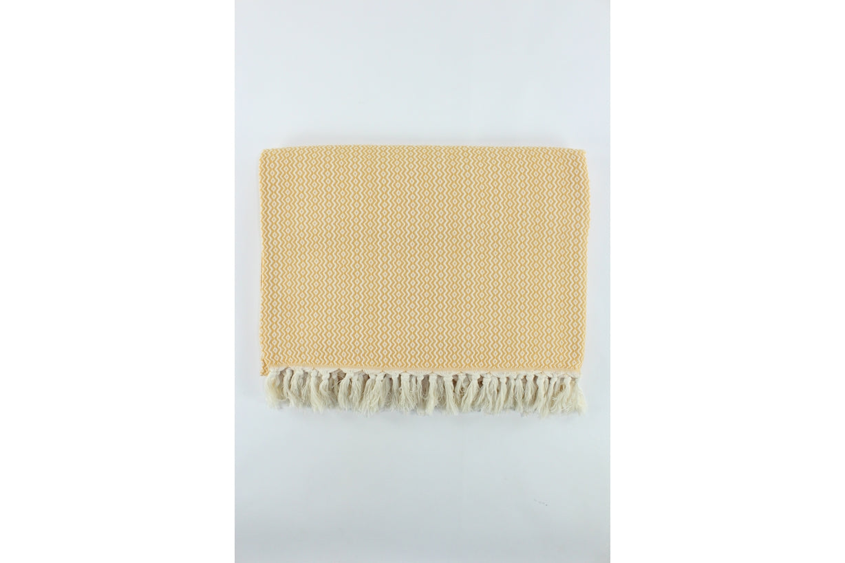 Premium Turkish Plain ZigZag Diamond Blanket Throw (Mustard)