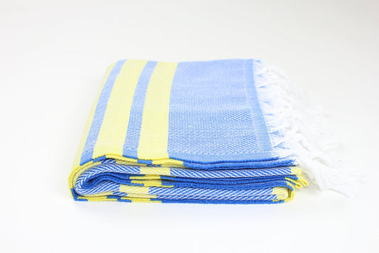 Premium Turkish Herringbone Striped Towel Peshtemal Fouta (Blue & Yellow)