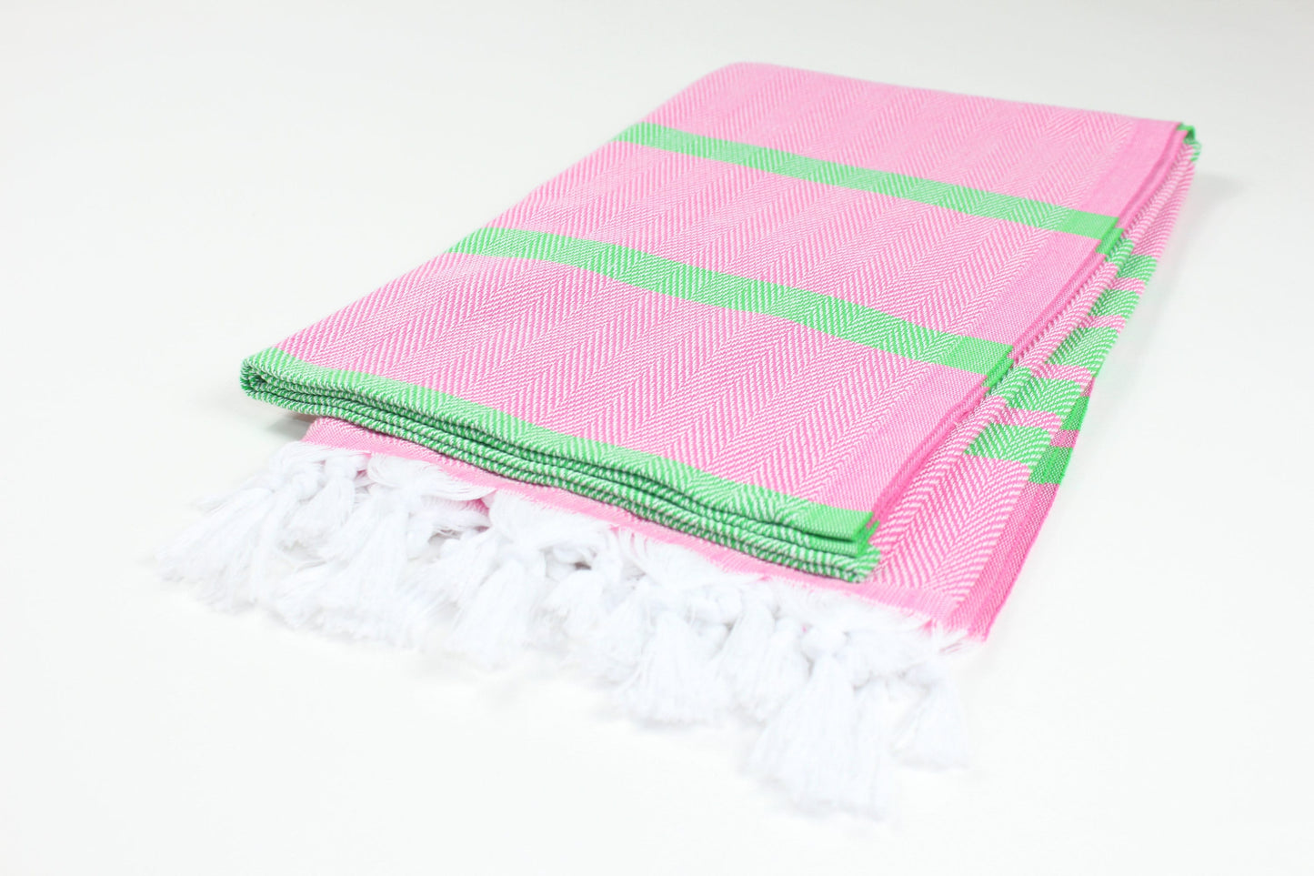 Premium Turkish Herringbone Striped Towel Peshtemal Fouta (Pink & Green)