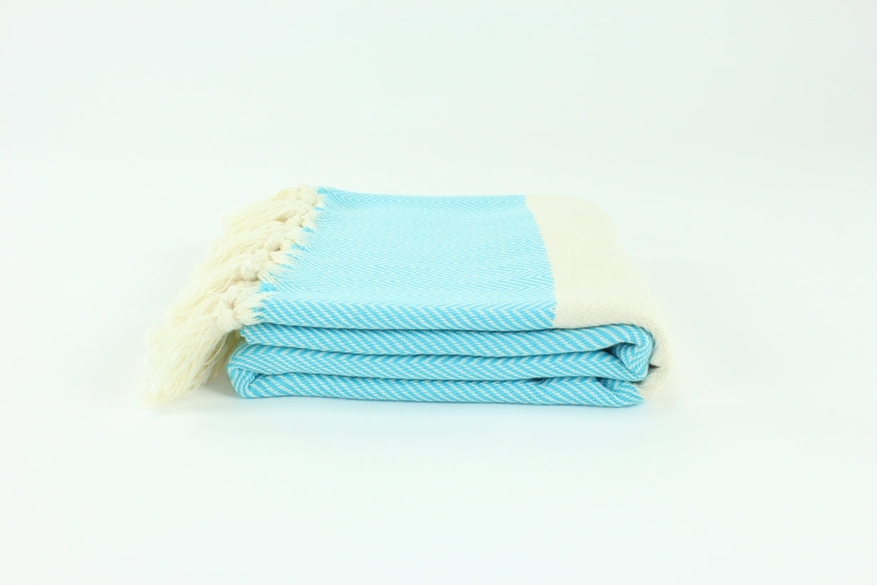 Premium Turkish Herringbone Towel Peshtemal Fouta (Turquoise Blue)
