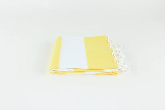 Premium Turkish Wide Stripe Towel Peshtemal Fouta (Yellow & White)