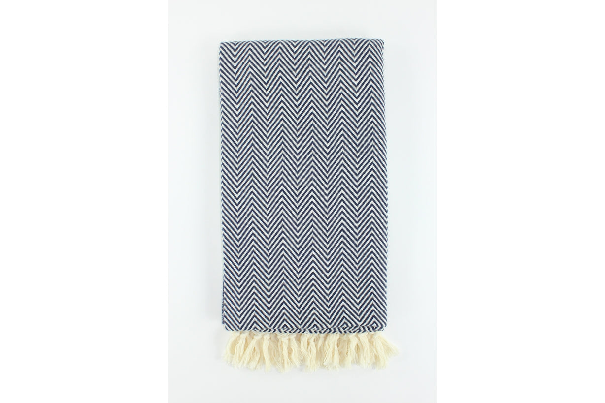 Premium Turkish Plain Herringbone Towel Peshtemal Fouta (Dark Navy Blue)