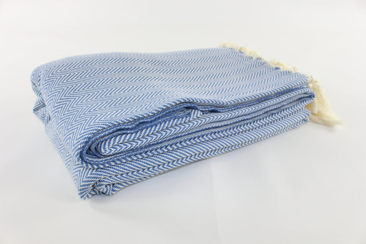 Premium Turkish Plain Herringbone Blanket Throw (Denim Blue)