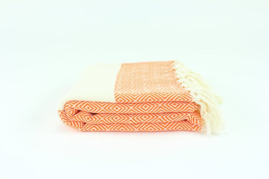 Premium Turkish Diamond Towel Peshtemal Fouta (Orange)
