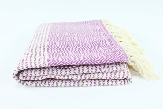 Premium Turkish Striped Diamond Towel Peshtemal Fouta (Purple)