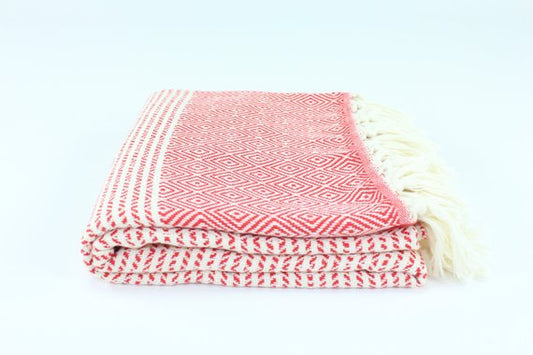 Premium Turkish Striped Diamond Towel Peshtemal Fouta (Red)