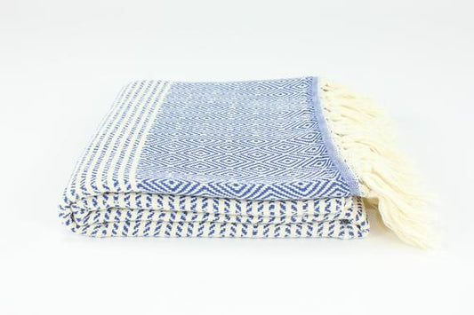 Premium Turkish Striped Diamond Towel Peshtemal Fouta (Navy Blue)