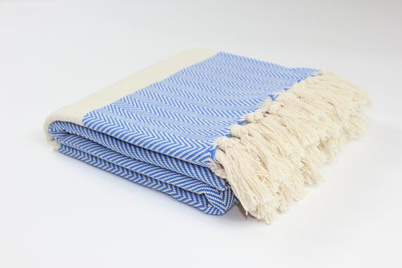 Premium Turkish Herringbone Towel Peshtemal Fouta (Blue)
