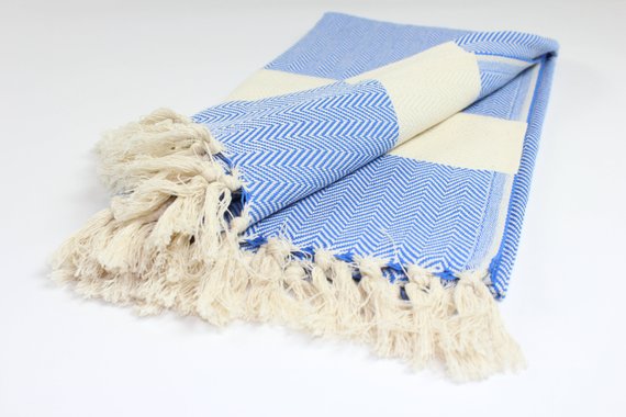 Premium Turkish Herringbone Towel Peshtemal Fouta (Blue)