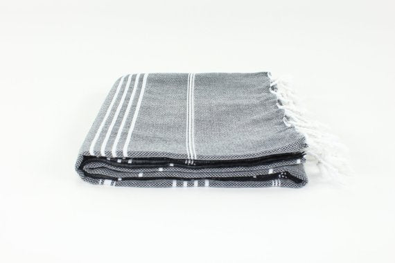 Premium Turkish Classic Striped Towel Peshtemal Fouta (Black)
