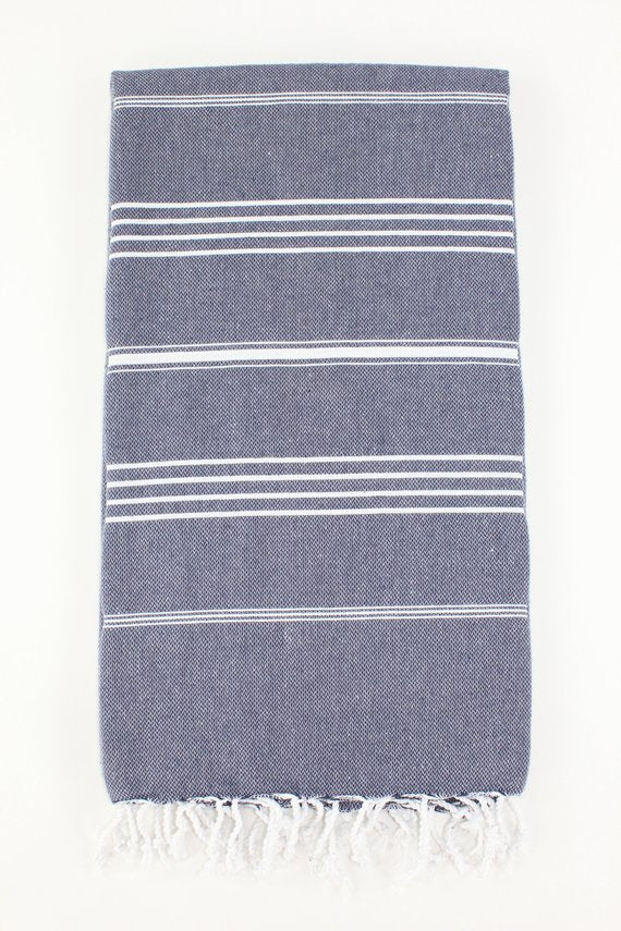 Premium Turkish Classic Striped Towel Peshtemal Fouta (Dark Navy Blue)