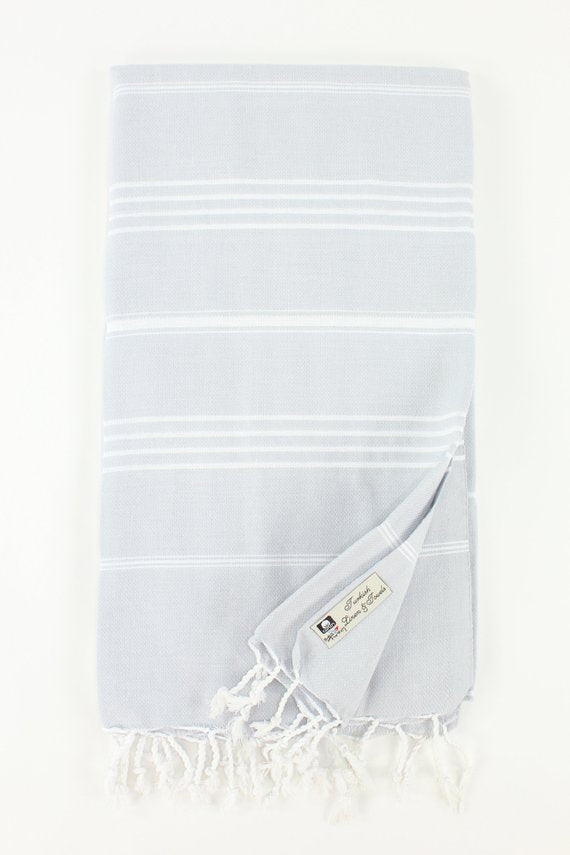 Premium Turkish Classic Striped Towel Peshtemal Fouta (Light Gray)