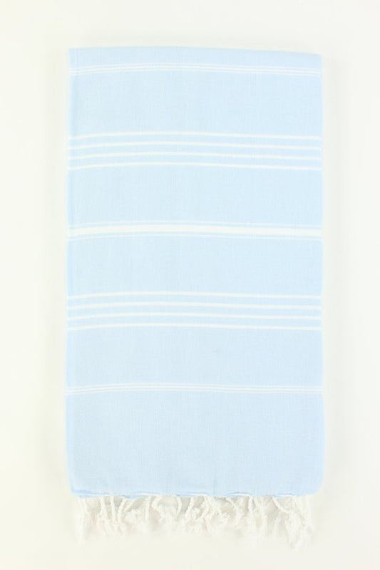 Premium Turkish Classic Striped Towel Peshtemal Fouta (Light Blue)