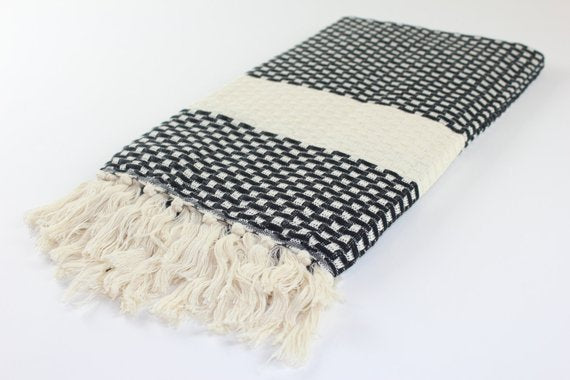 Premium Turkish Checkerboard Towel Peshtemal Fouta (Black)