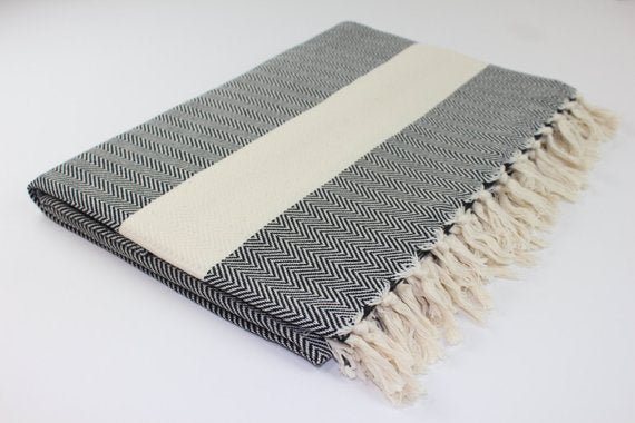 Premium Turkish Herringbone Blanket Throw (Black)