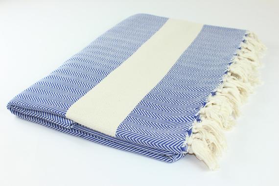 Premium Turkish Herringbone Blanket Throw (Navy Blue)