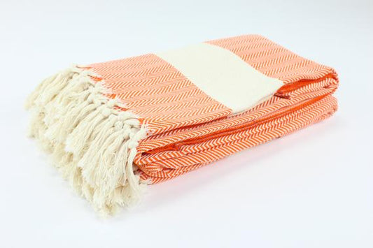 Premium Turkish Herringbone Blanket Throw (Orange)