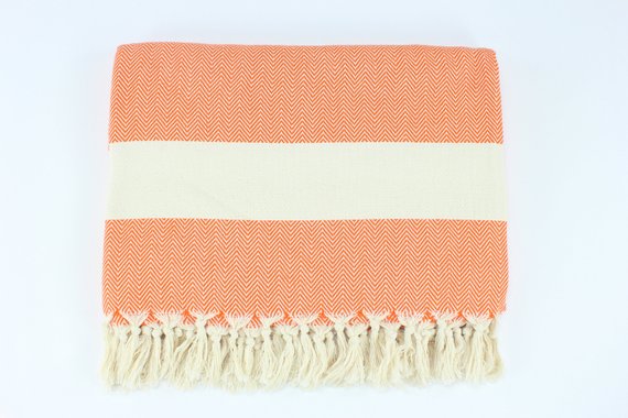 Premium Turkish Herringbone Blanket Throw (Orange)
