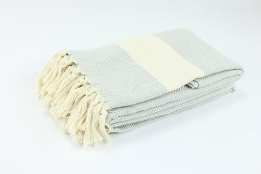 Premium Turkish Herringbone Blanket Throw (Light Gray)