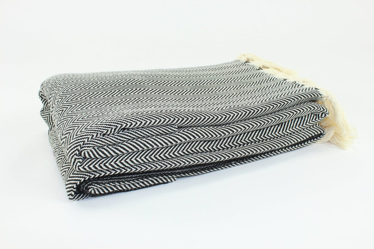 Premium Turkish Plain Herringbone Blanket Throw (Black)