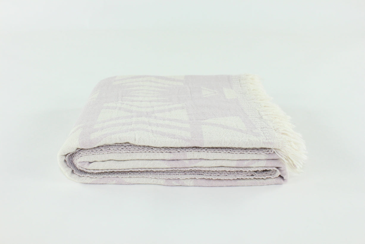 Premium Turkish Double Layer Kilim Towel Peshtemal Fouta (Light Lilac)
