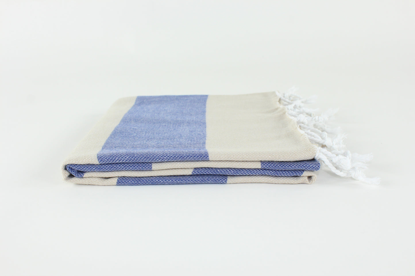 Premium Turkish Wide Stripe Towel Peshtemal Fouta (Beige & Navy Blue)