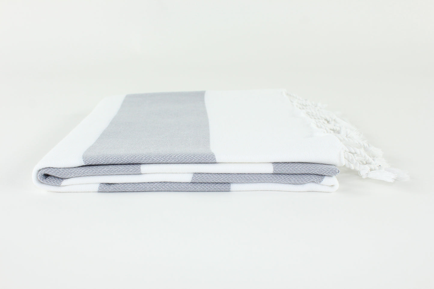 Premium Turkish Wide Stripe Towel Peshtemal Fouta (White & Gray)