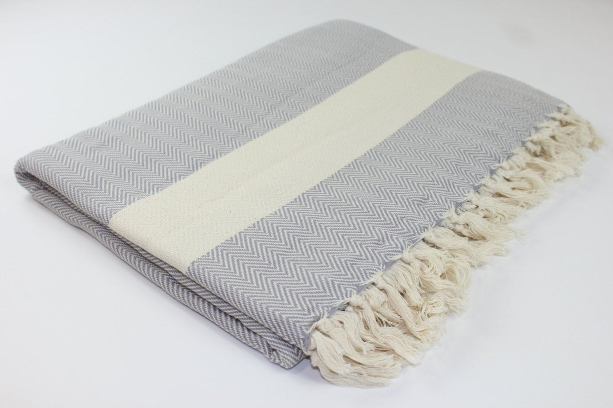 Premium Turkish Herringbone Blanket Throw (Gray)