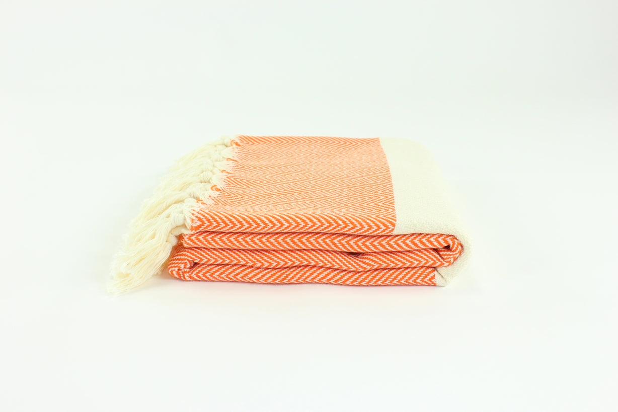 Premium Turkish Herringbone Towel Peshtemal Fouta (Orange)