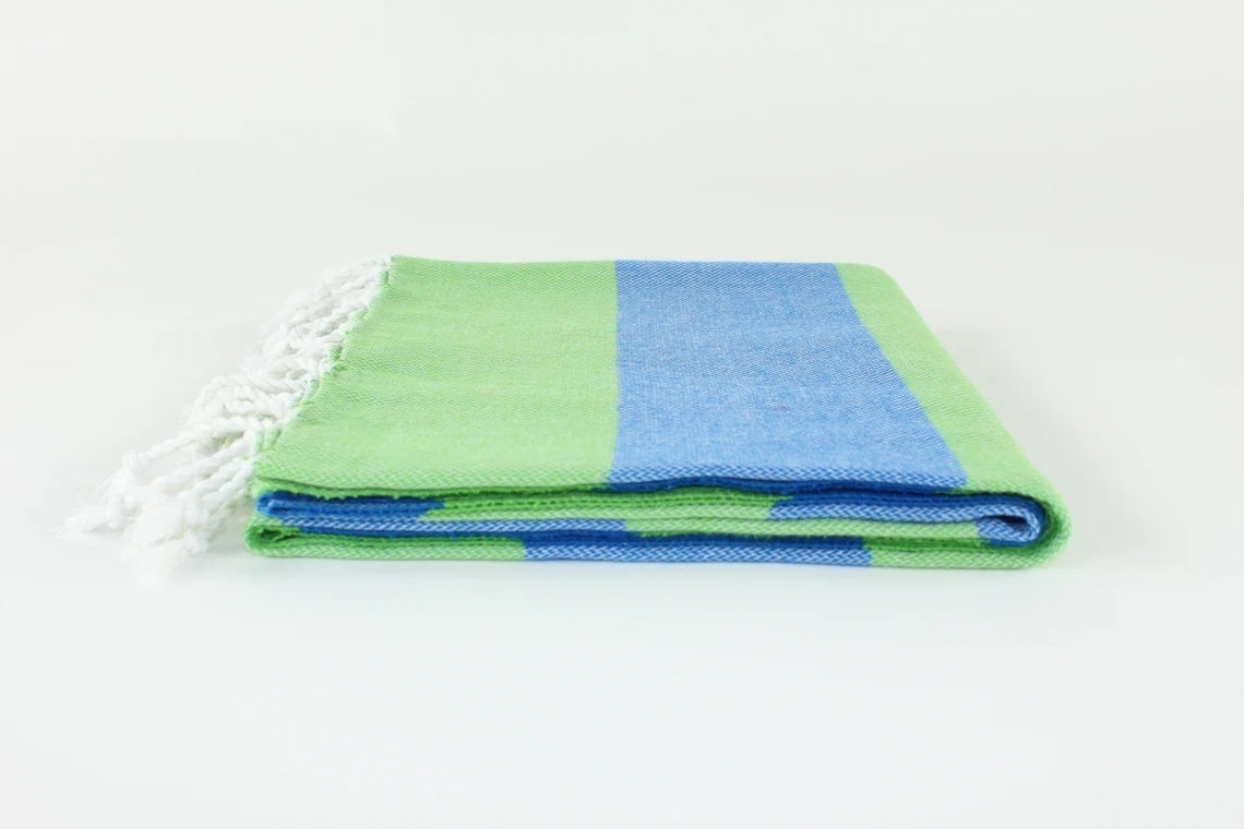 Premium Turkish Wide Stripe Towel Peshtemal Fouta (Green & Blue)