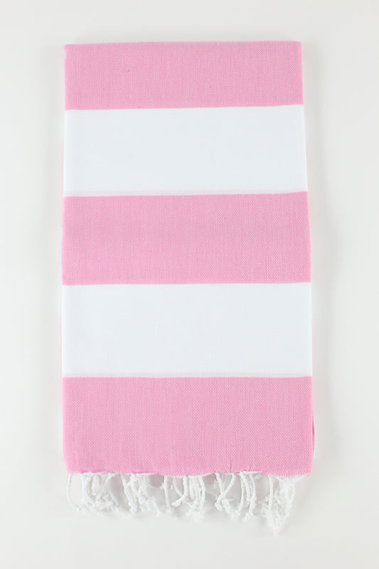 Premium Turkish Wide Stripe Towel Peshtemal Fouta (Pink & White)