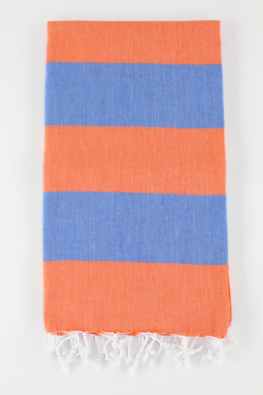 Premium Turkish Wide Stripe Towel Peshtemal Fouta (Orange & Blue)