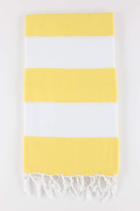 Premium Turkish Wide Stripe Towel Peshtemal Fouta (Yellow & White)