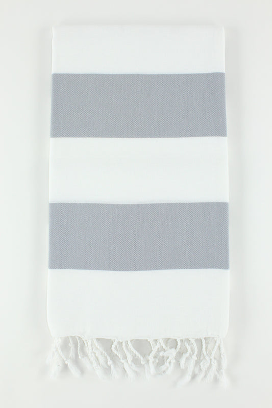 Premium Turkish Wide Stripe Towel Peshtemal Fouta (White & Gray)