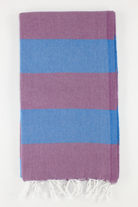 Premium Turkish Wide Stripe Towel Peshtemal Fouta (Plum & Blue)